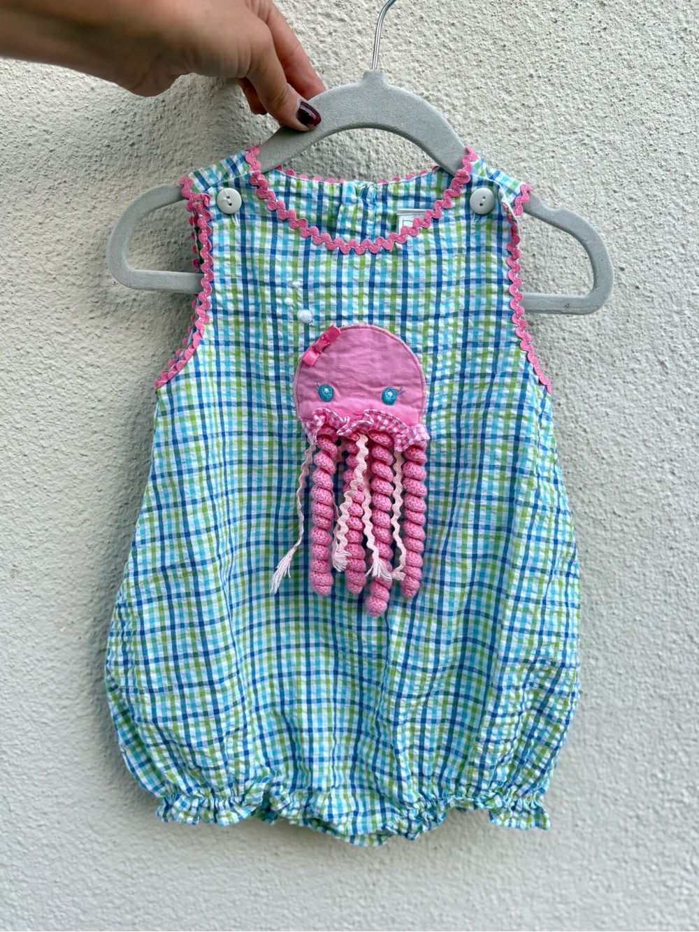 ZU Infant Girls 6M Pink Jellyfish Applique Gingham Baby Romper